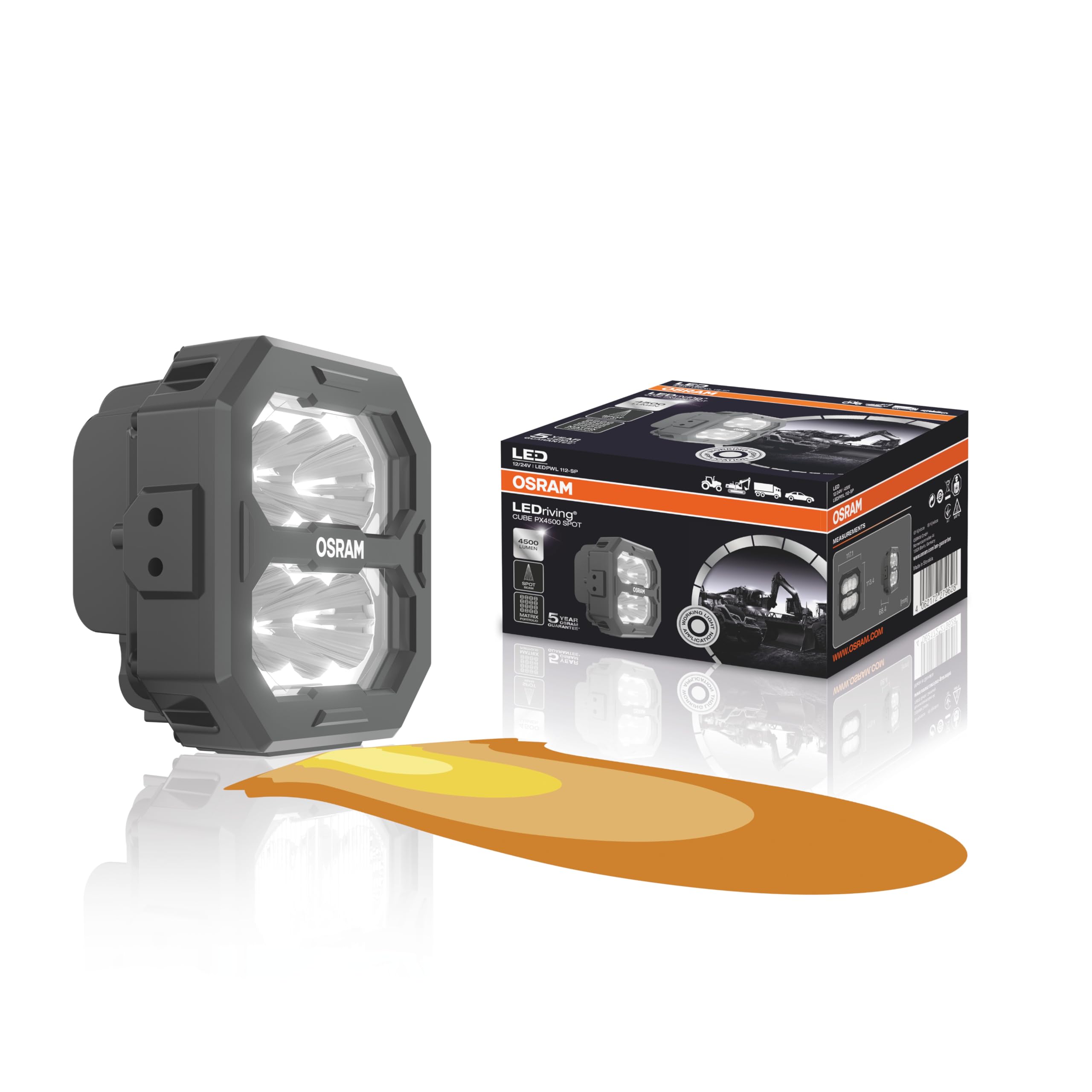Osram LEDriving® Cube PX4500 Spot, LEDPWL112-SP, OFF ROAD, LED Arbeitsscheinwerfer, 4500 Lumen, Faltschachtel (1 Lampe)