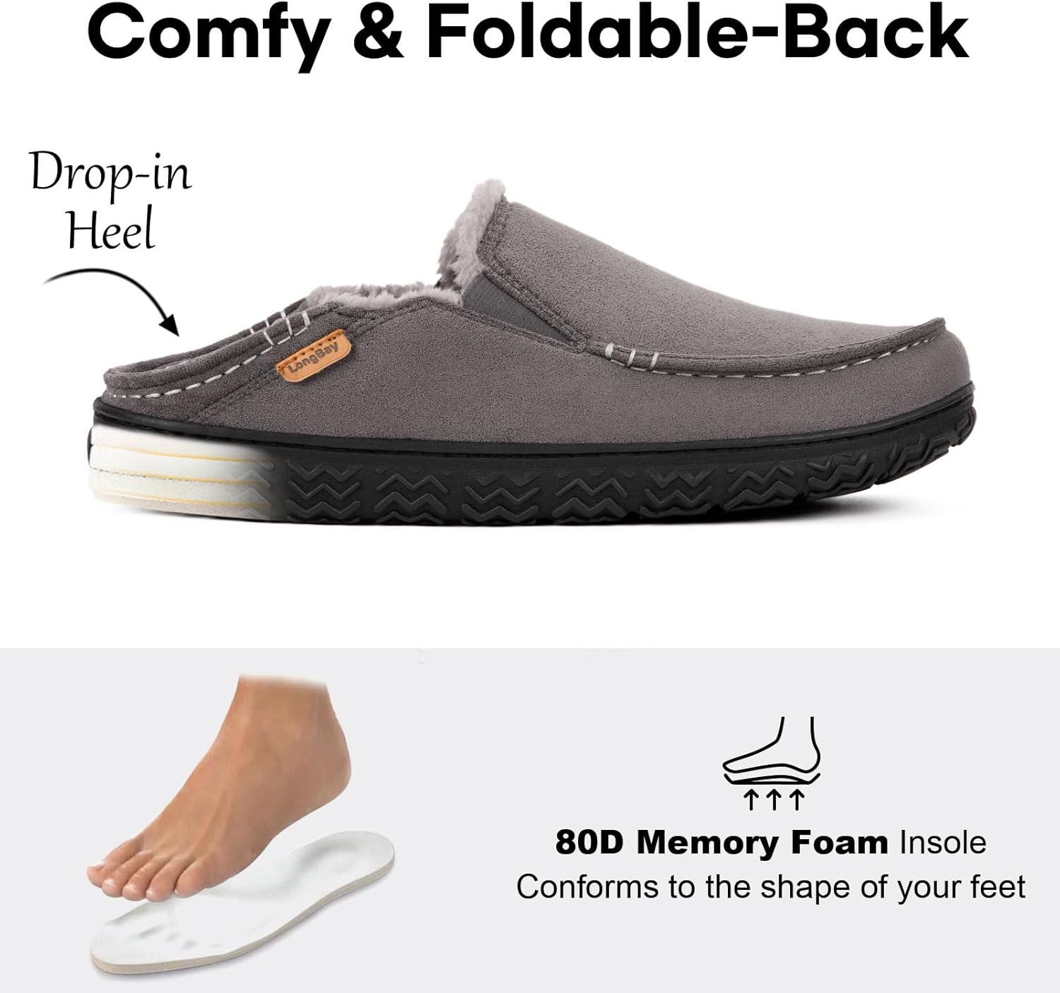 LongBay Men's Moccasin Slippers Comfy Warm Memory Foam House Shoes Winter for Indoor Outdoor - Image 3