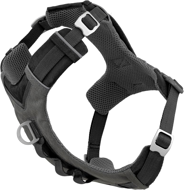 Kurgo Journey Air Dog Harness, Black, Medium | Padded Chest, Ripstop Outer & Breathable Mesh, Back Assist Handle, Rust-Free Aluminum Hardware, Reflective Trim