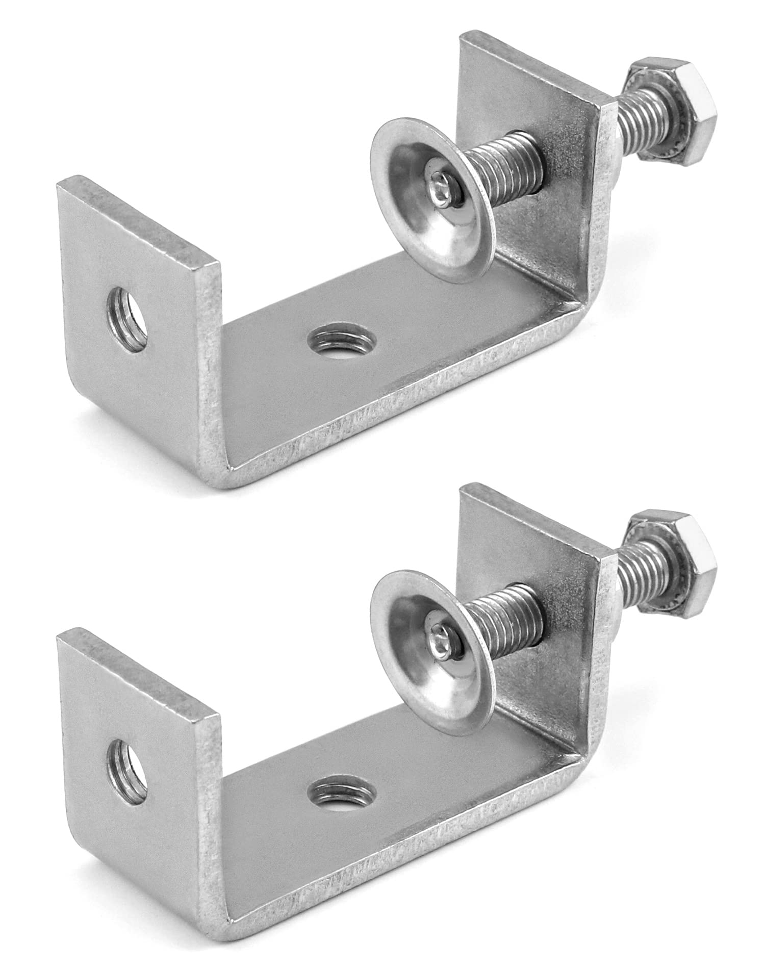 QWORK 2 Pièces Serre Joints C, Pince C Robuste, Acier Inoxydable 304, Pour Travail Bois Bricolage, Soudage, l'Ébénisterie, Couleur Argent, Style 1