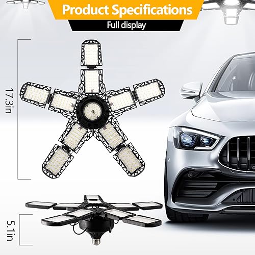 Miniatura 6 de Alarco Paquete de 2 luces LED de garaje 180 W 18000 lm con 10+1 hoja deformableajustable paneles LED luz de garaje, base E26E27 como bombilla