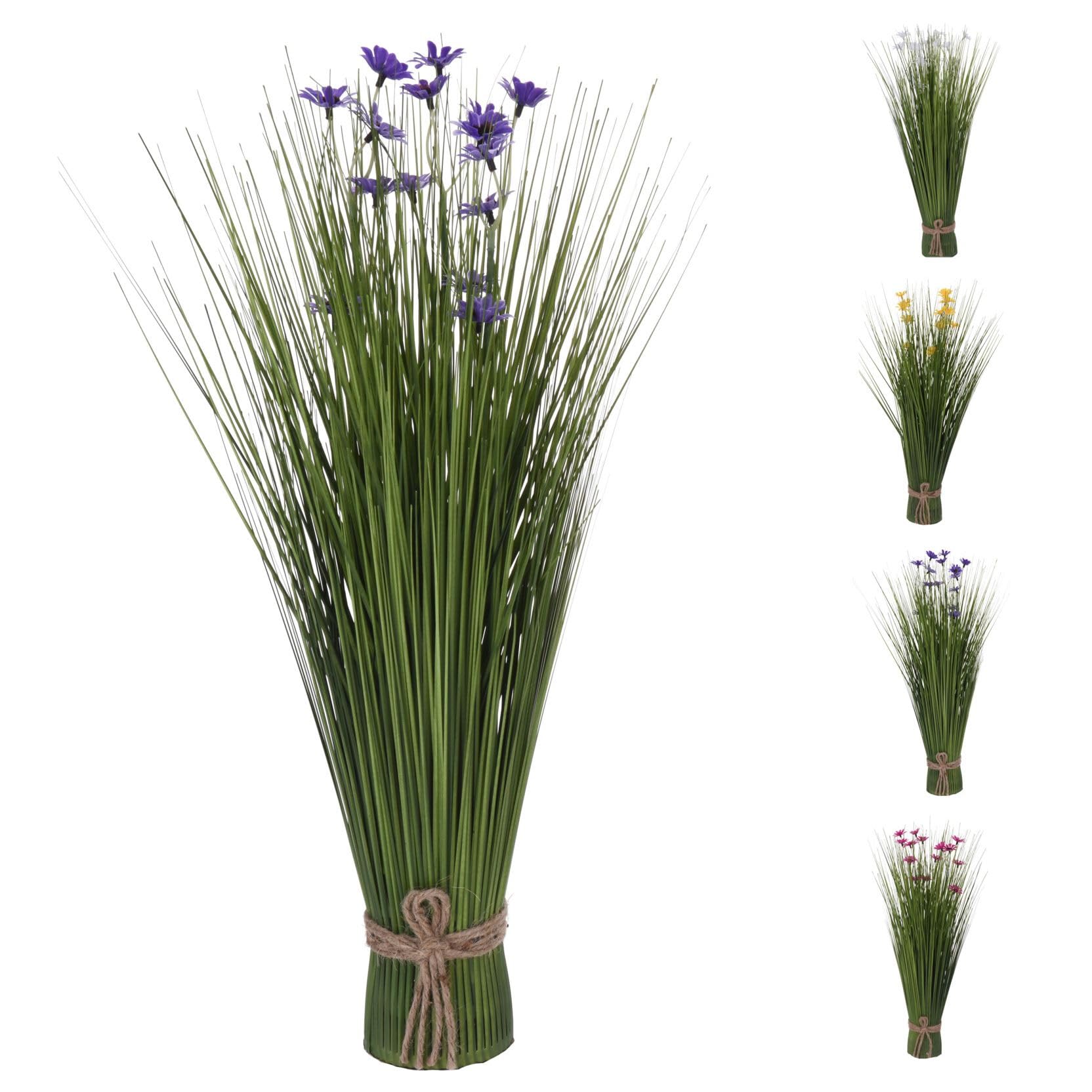 Carousel Home Artificial Grass & Wildflower Bouquet | Freestanding Lifelike Tall Floral Grass Spray | Faux Plant with Rustic Rope Tie in Assorted Colours - 55cm ~ One Supplied