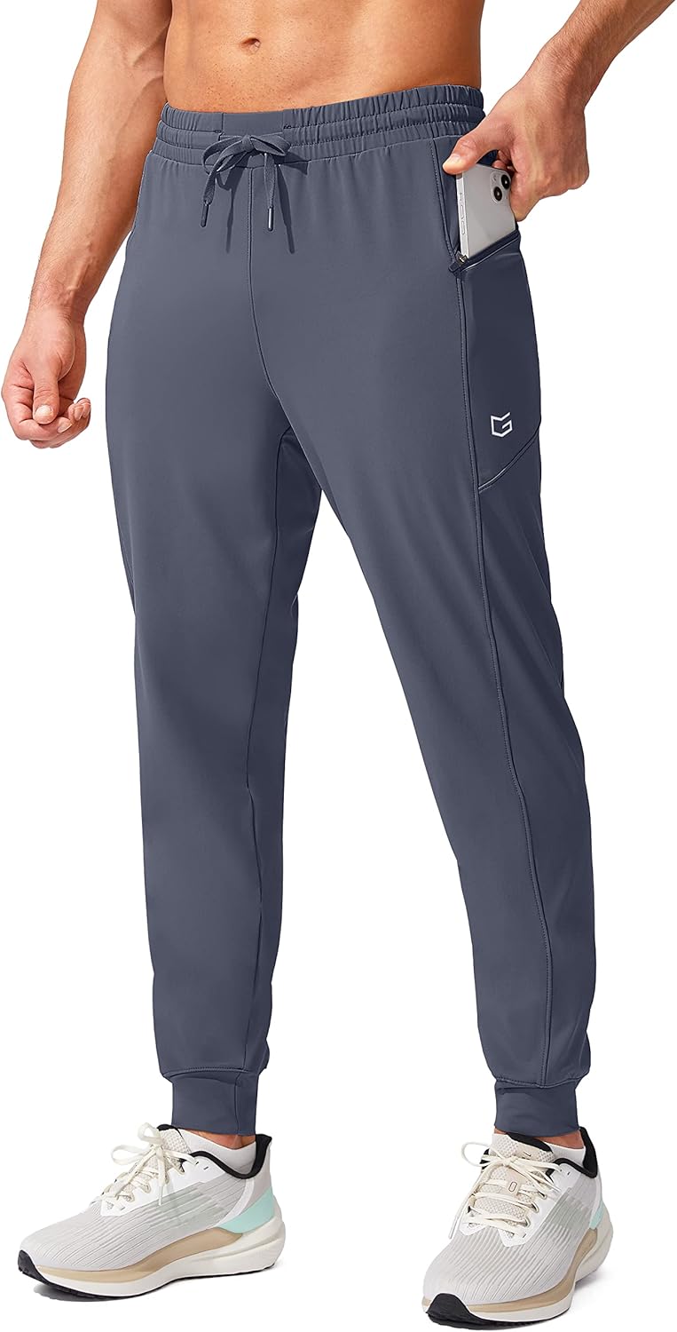 Men's Joggers Pants with Zipper Pockets Stretch Athletic Sweatpants for Men Workout Jogging Running(Dusty Blue, Large)