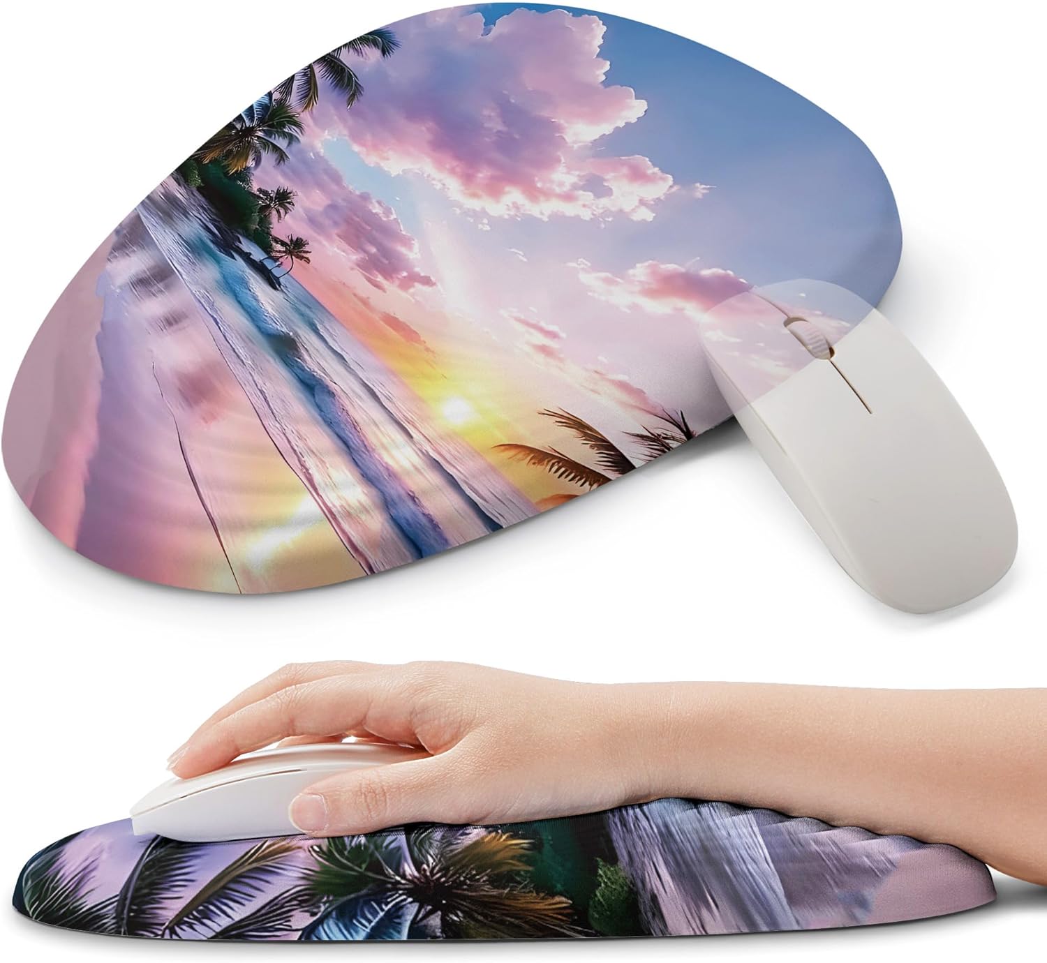 Ergonomic Mouse Pad with Wrist Support, Memory Foam Wrist Rest for Pain Relief & Carpal Tunnel, Non-Slip Base for Office, Computer, PC, Laptop (12x8x1.2inch, Sunset Beach)