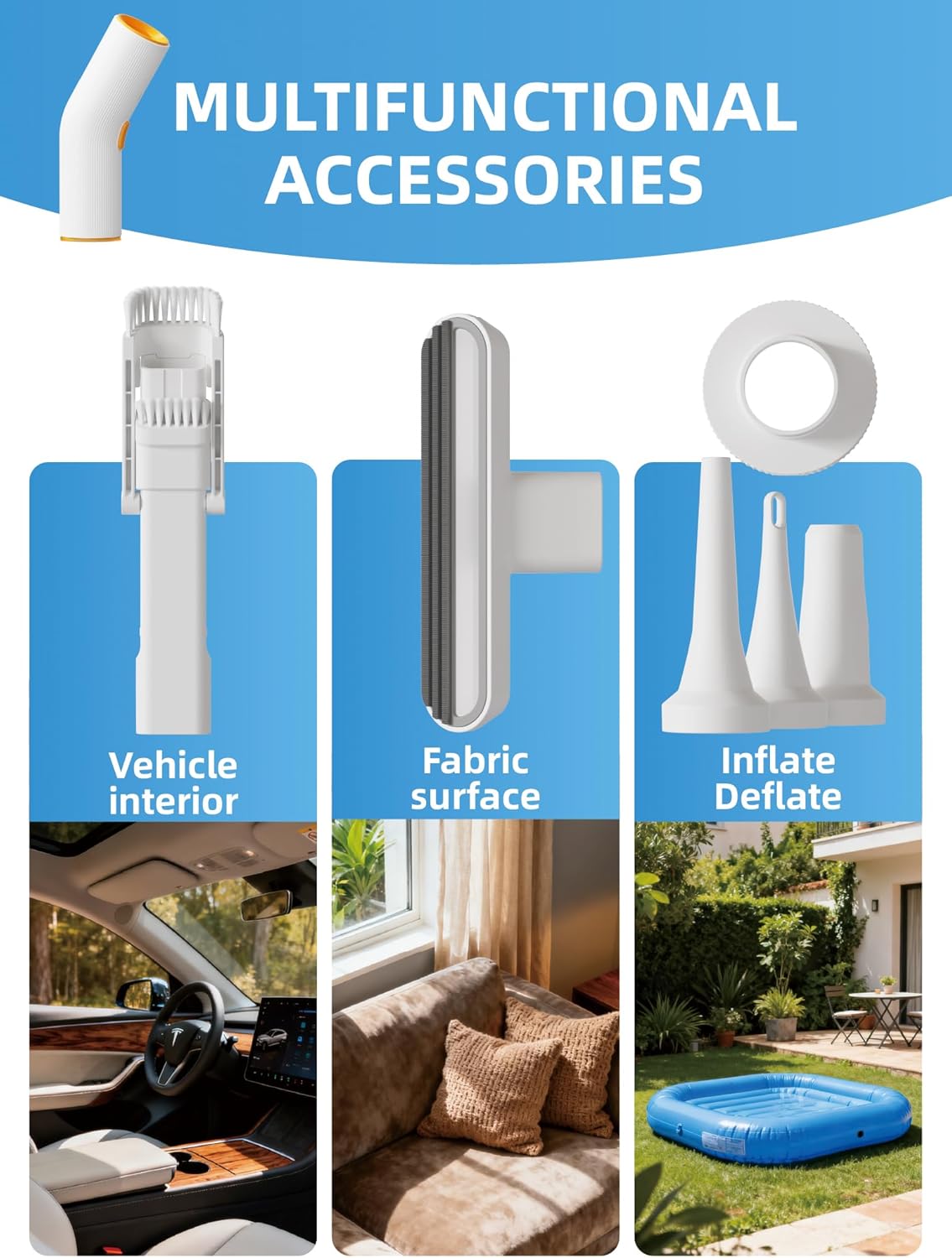 Cordless Car Vacuum, 4-in-1 Portable Mini Handheld Vacuum Cleaner with 15000pa Suction Power, 2 Suction Modes & Multi-Nozzles for Car Home Office Pet, White - Image 5
