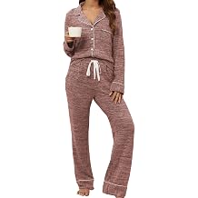Pjmlifecoco Pajamas Set Long Sleeve Womens Button Down Sleepwear Two Piece Nightwear Soft Pj Lounge Sets S-XXL
