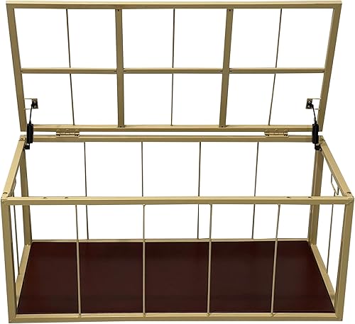 Miniatura 42 de eHemco Baúl de almacenamiento de mimbre de jacinto de agua resistente con marco de metal, 30 x 17.5 x 17.5 pulgadas, lavado marrón claro