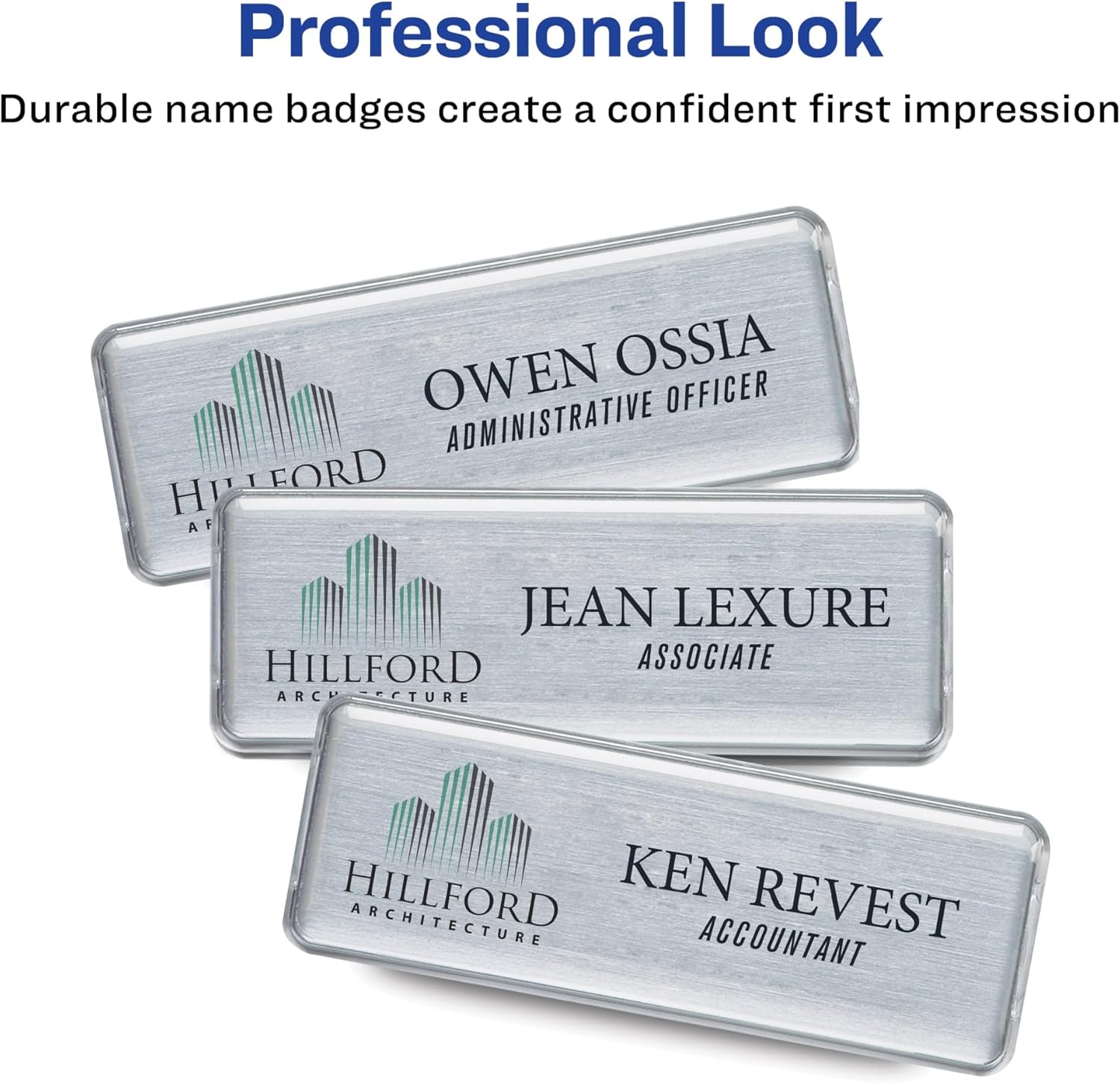 The Mighty Badge by Avery, 1" x 3" Silver Name Badge Replacement Pack, 2 Name Tags (71202)