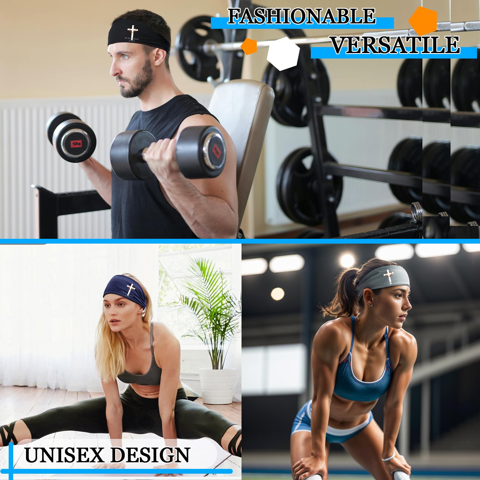 Fasce sportive da uomo per allenamento fasce per il sudore da uomo fasce per la testa da uomo fasce per la testa da donna Cristiano Gesù Croce regalo Fasce rinfrescanti per uomo Fascia per capelli da