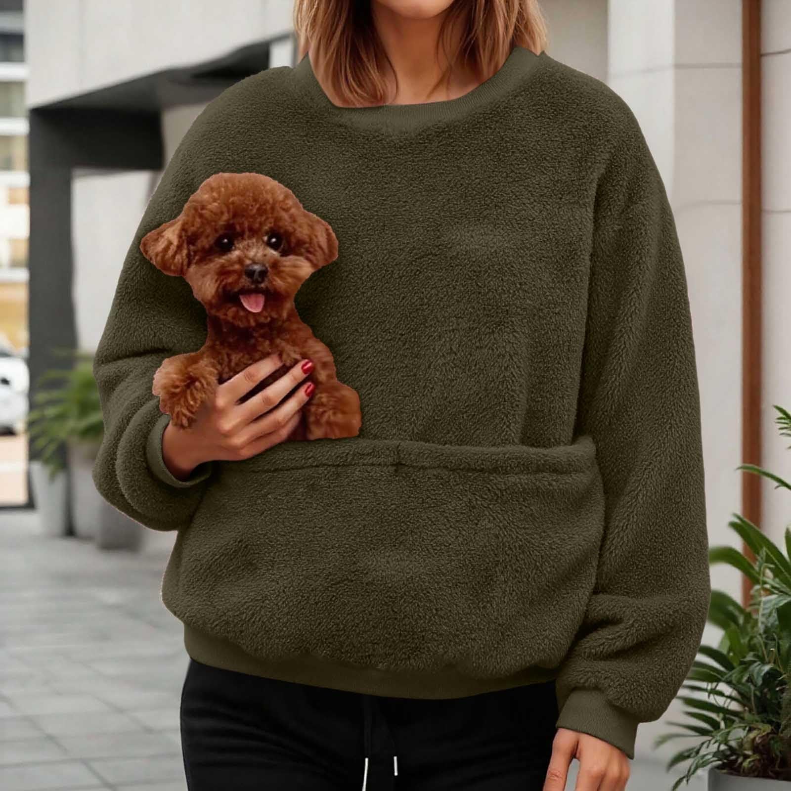 Sudadera Informal de Manga Larga con Bolsillos sólidos para Mujer, sin Capucha, para Mascotas