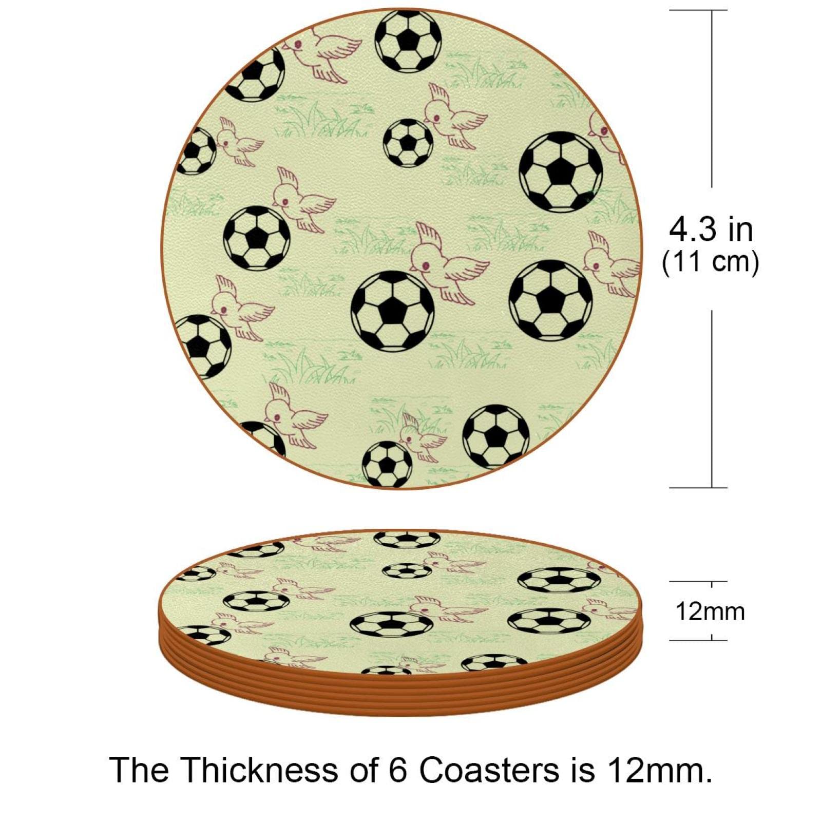 Fußball-Untersetzer für Getränke, 6 Stück, Tisch-Schutzmatte für Weingläser, Tassen und Tassen, wiederverwendbar im Büro, Küche, Bar, 10,9 cm