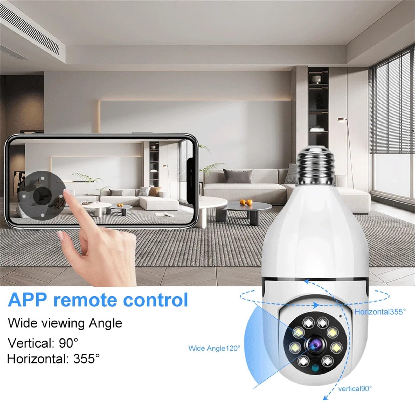 WiFi 5G Ampoule Double Bande 2MP caméra bidirectionnelle Voix AI détection Humaine Vision Nocturne E27 Protection de sécurité Surveillance Installation Polyvalente(5MP Cam 64G Card)