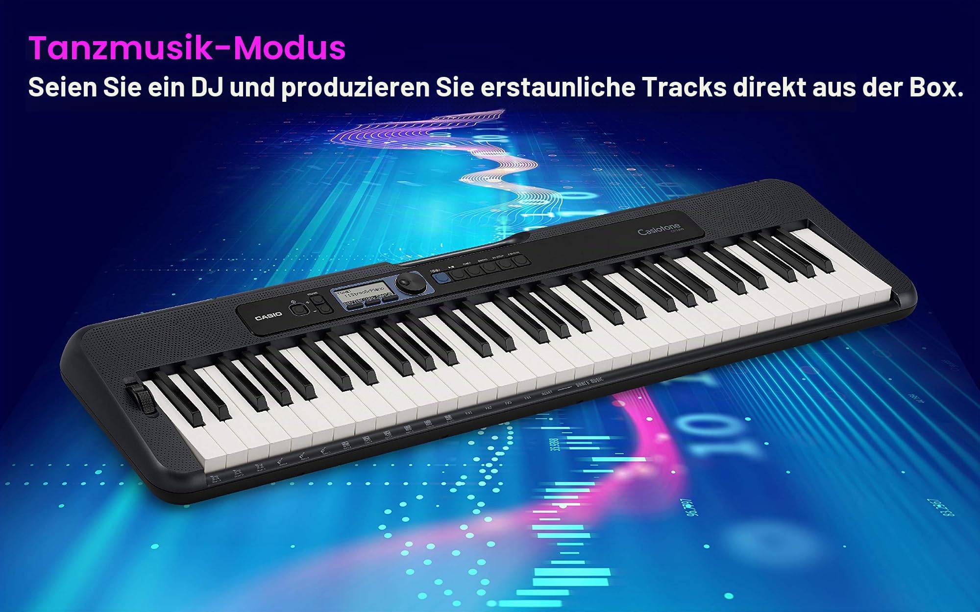 Casio CT-S300AD 61 berührungsempfindliche Tasten, Pitch-Bend Wheel tragbare elektronische Tastatur in Schwarz mit AC-Adapter im Lieferumfang enthalten
