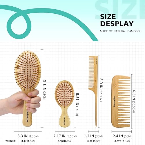 Miniatura 4 de Combeter Bamboo Hair Brush and Comb Set (4PCS) – Natural & Eco-Friendly Detangler Comb for Women, Men & Kid, Reduces Frizz, Promotes Healthy Hair