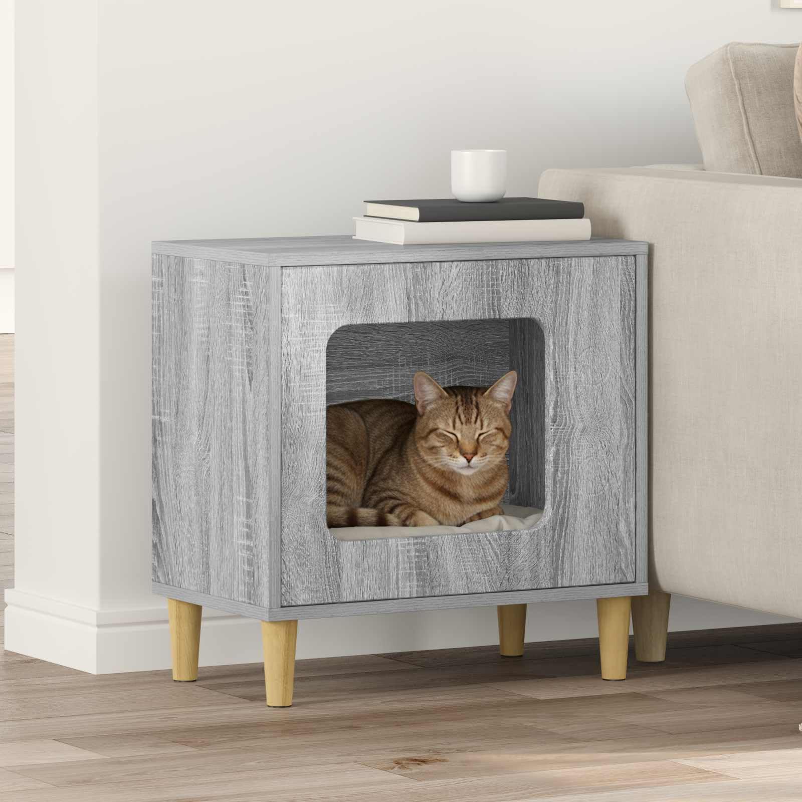 Mangloder Katzenhaus Graues Sonoma aus Holzwerkstoff 51 x 30 x 52 cm, Indoor Katzenhaus mit graues Sonoma Oberfläche, kratzbaum Katze, kratzmöbel, kratzbrett, kletterbaum für verstecken und schlafen