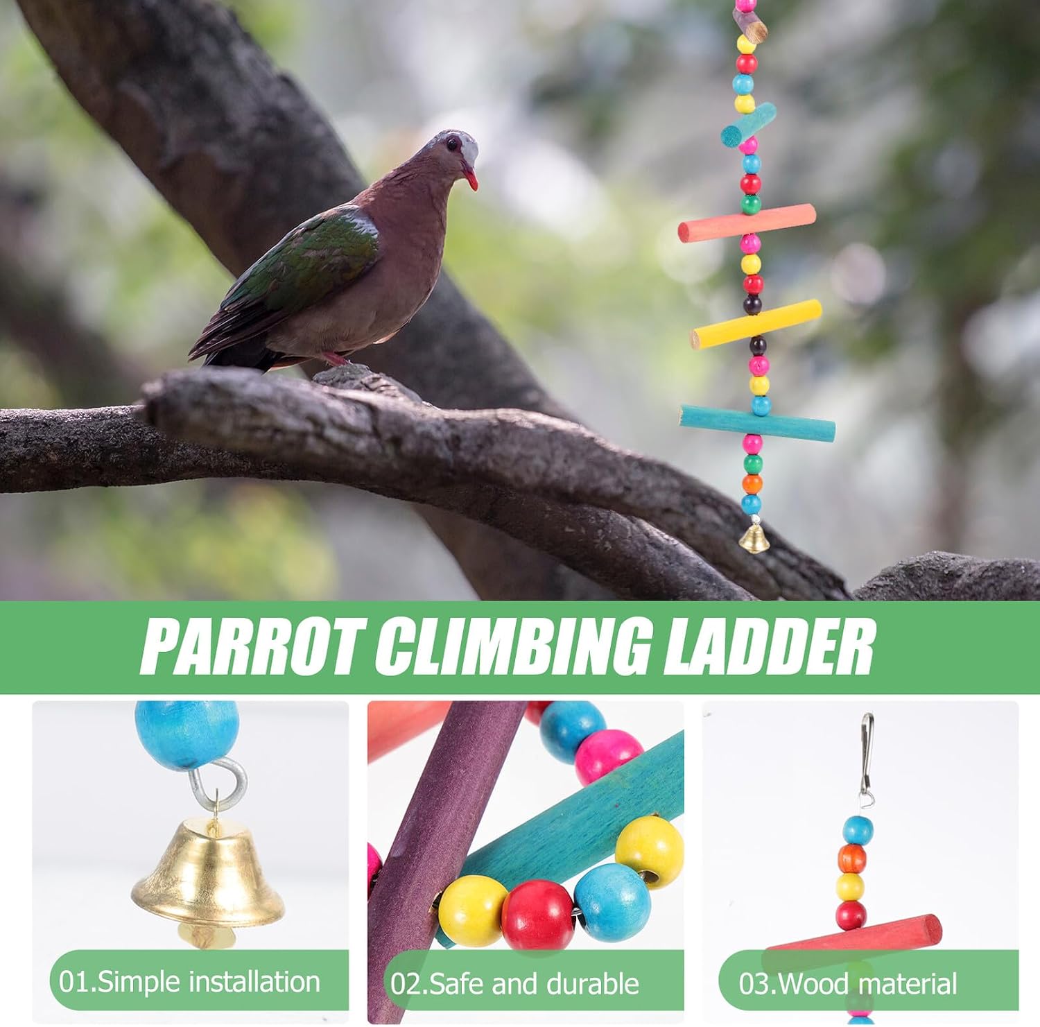 WOONEKY Parakeet Training Ladder Bird Cage Wooden Climbing Ladder for Cage Accessories and Bird Plaything