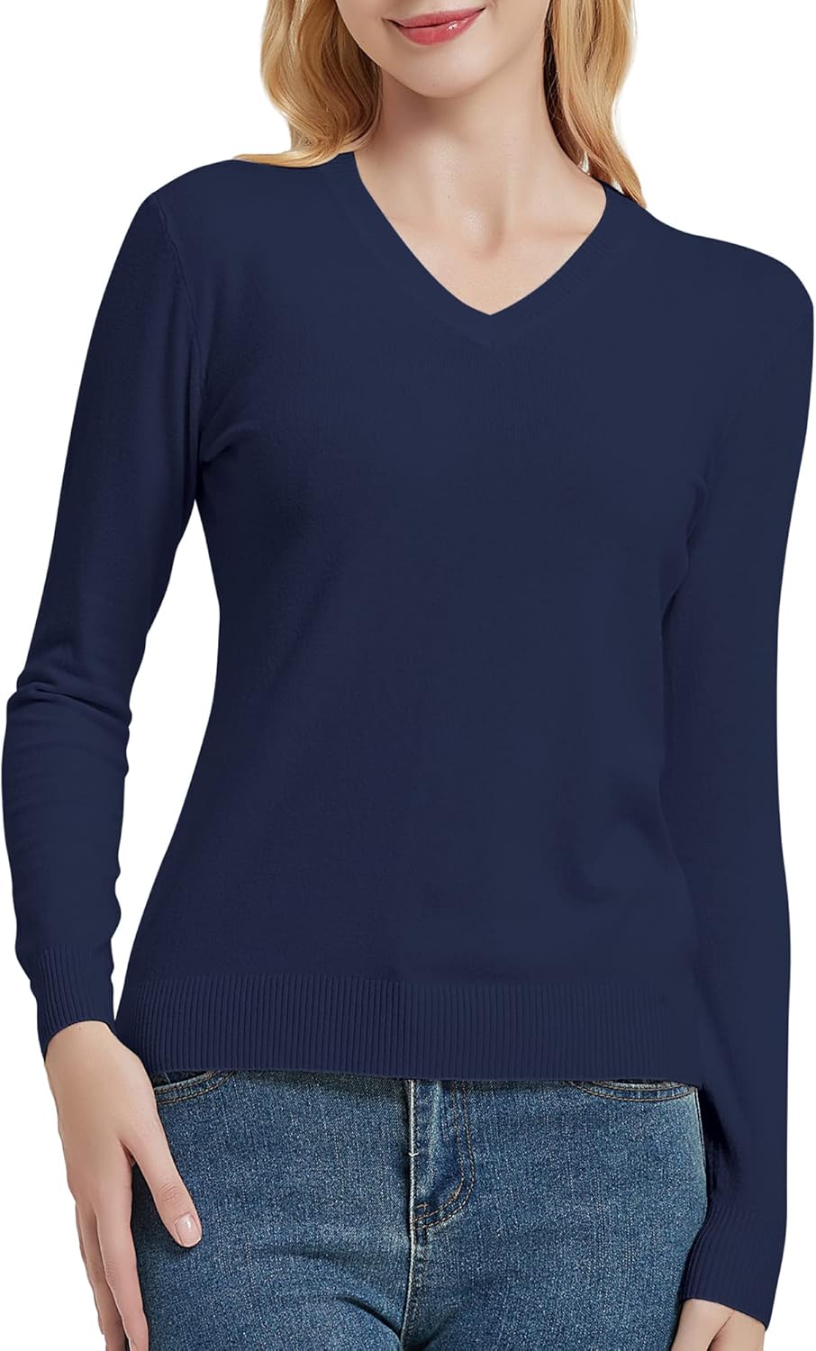 Urban CoCo Women's V Neck Long Sleeve Solid Classic Knit Pullover Sweater Tops - Image 3