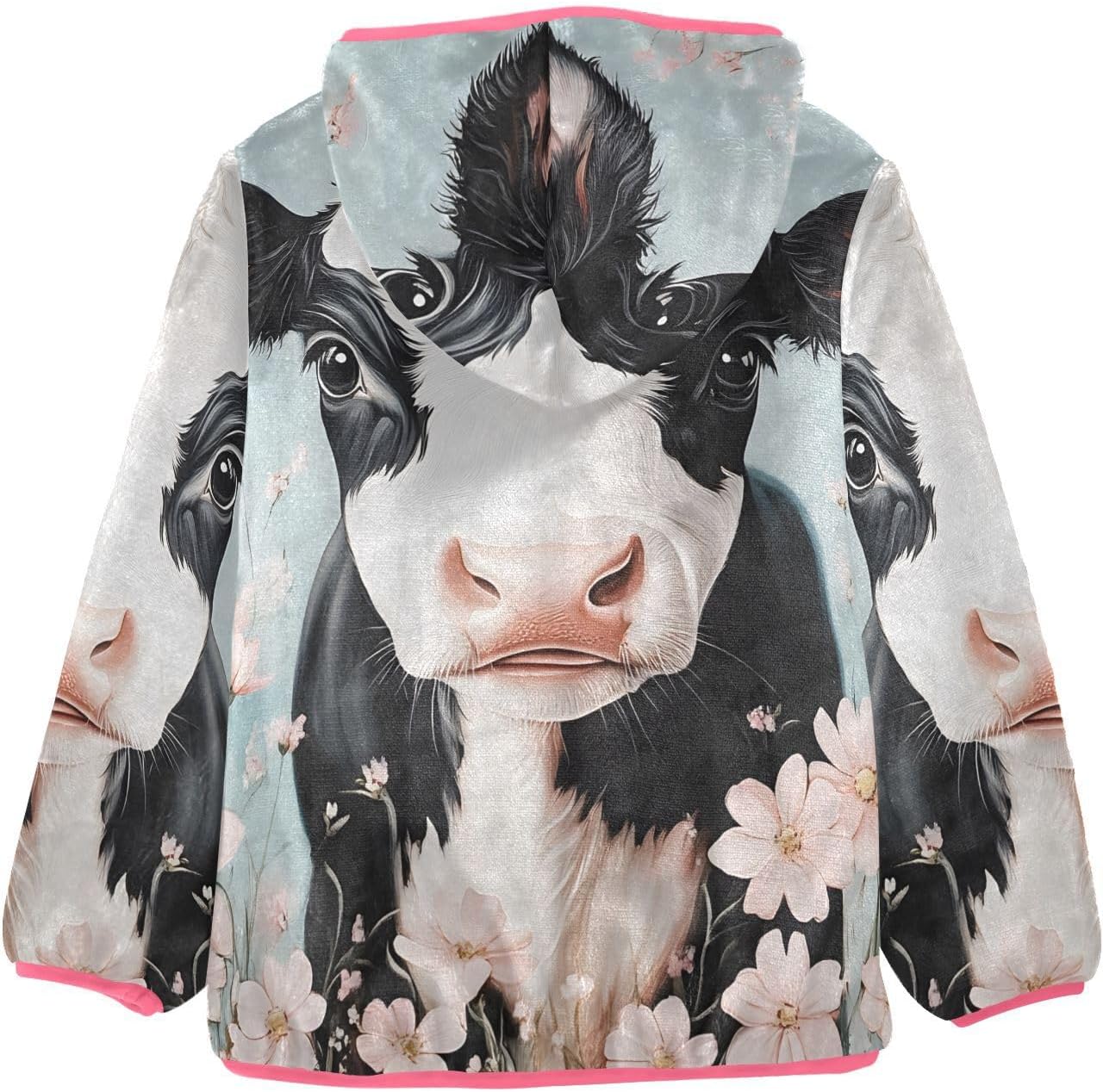 ALAZA Baby Calf Hoodie Jacket for Girls Toddler Fleece Zip Up Coat Plush Jacket Long Sleeve Outerwear for 3 Years