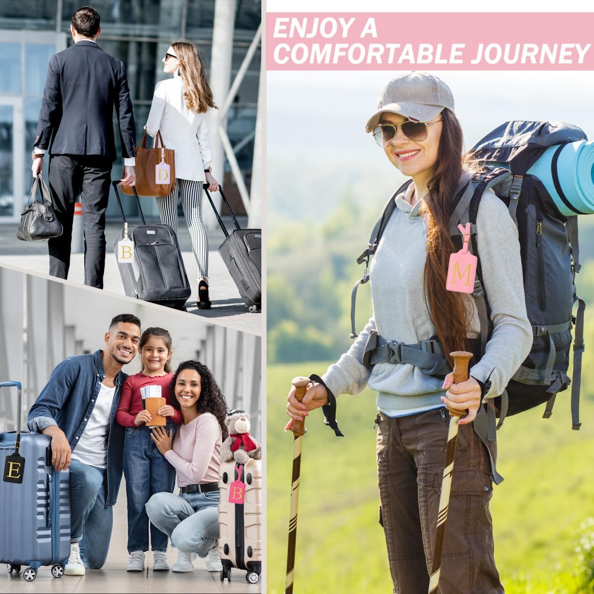 Personalized Initial Luggage Tags for Suitcases,Leather Letter Cute Luggage Tags with Privacy Name Card,Embroidered Monogrammed Travel Bag Backpack Tags Gifts for Women Kids Girls Teens(Black-A) letter-A Black image 4 of 7 B0DFM7NJVR