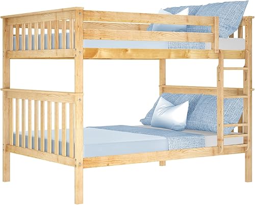 Miniatura 12 de Max & Lily - Litera de tamaño individual sobre matrimonial con escalera, base de cama de madera maciza para niños, barandillas de seguridad de 14