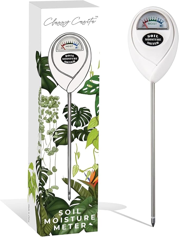 Classy Casita Soil Moisture Meter - Hygrometer Sensor Tool for Indoor and Outdoor Plants - Monitoring Water Levels in Soil House, Gardening, Farm, Lawn, Potted Care - No Batteries Required - White