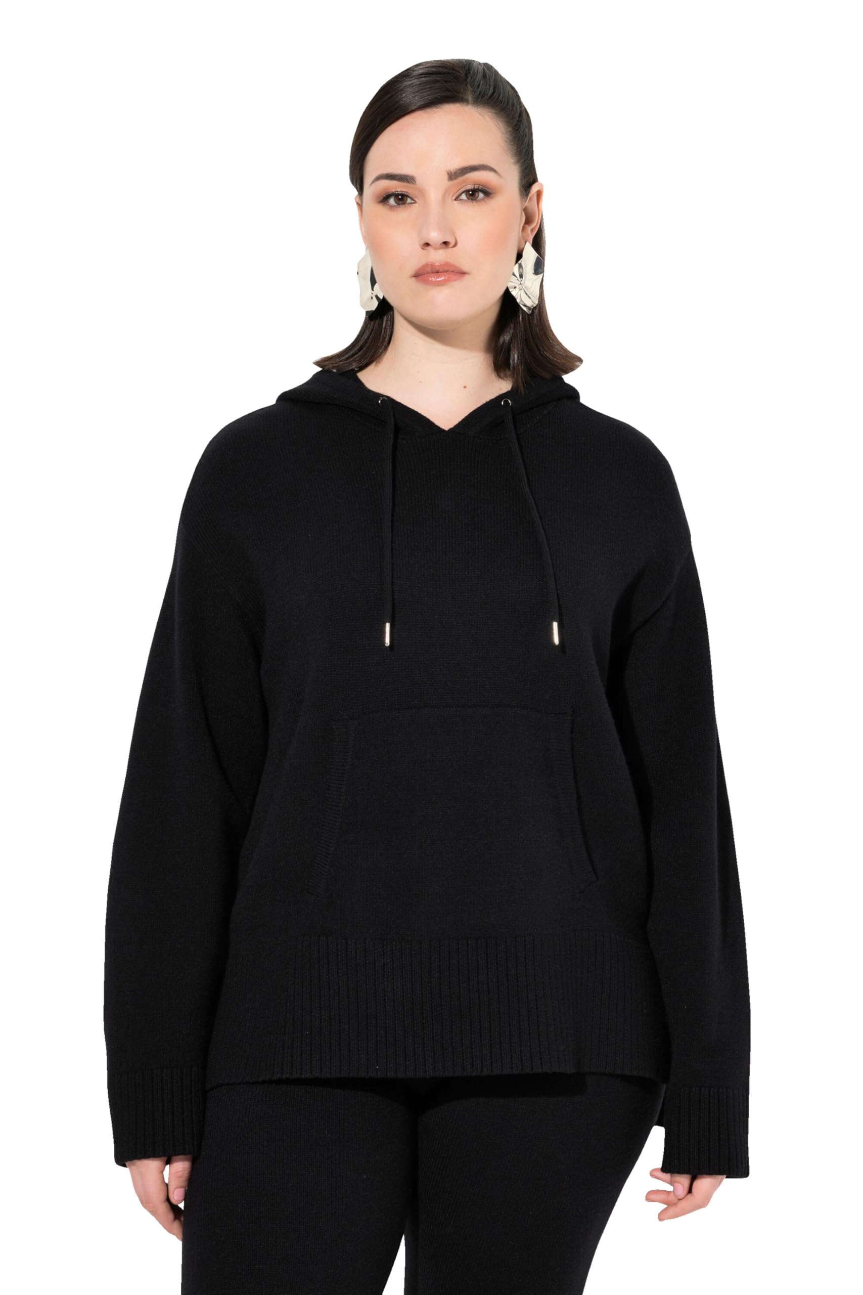 Ulla Popken Damen große Größen Übergrößen Plus Size Strick-Hoodie, Oversized, Kapuze, Langarm, Tasche 830966