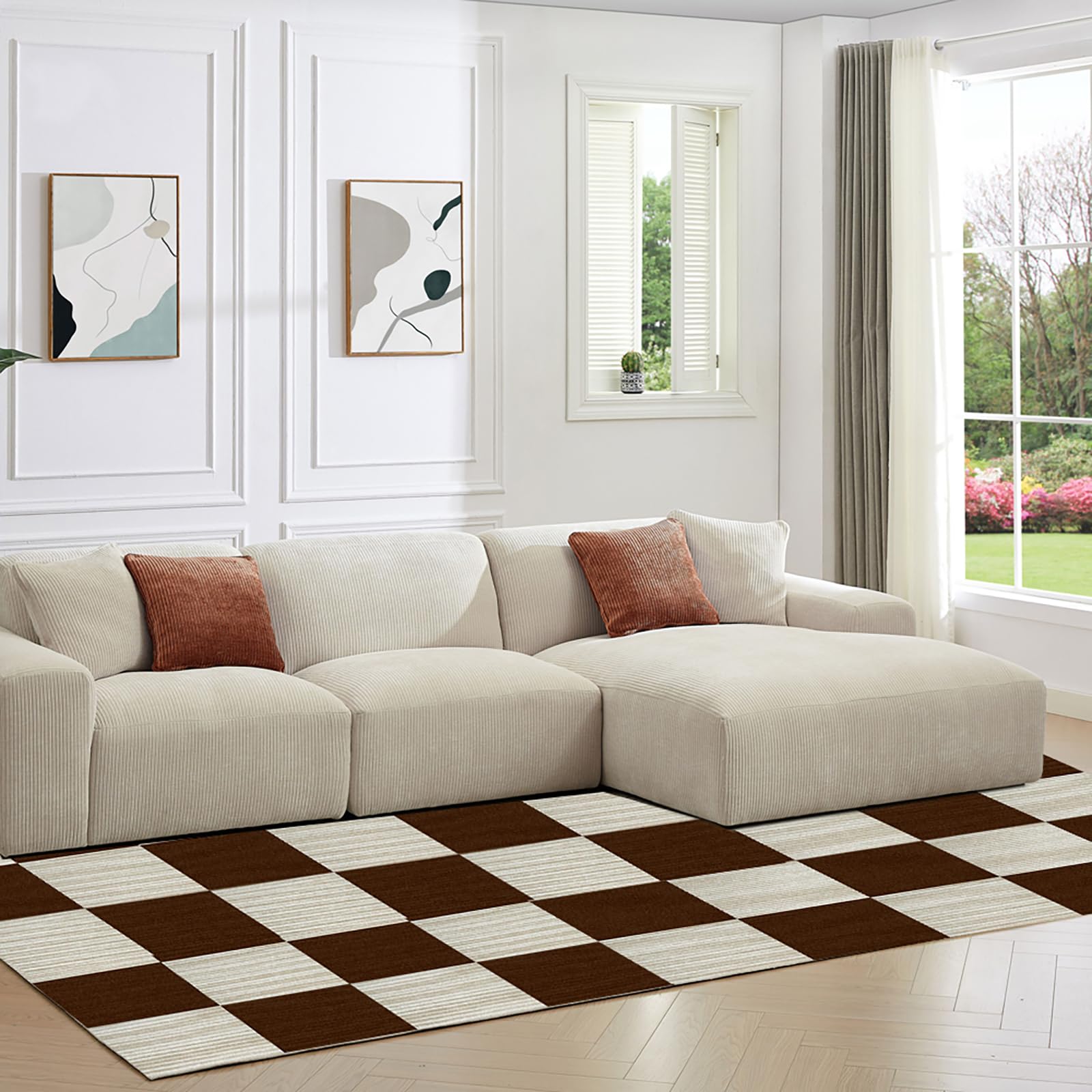 10 Pezzi Pavimento Ddesivo Marrone Scuro, 50 x 50 cm, Piastrelle Adesive Pavimento 2,5㎡, Antistatiche, Antiscivolo Moquette Adesiva, Casa Uffici Commercio Quadrotte di Tappeto Salotto