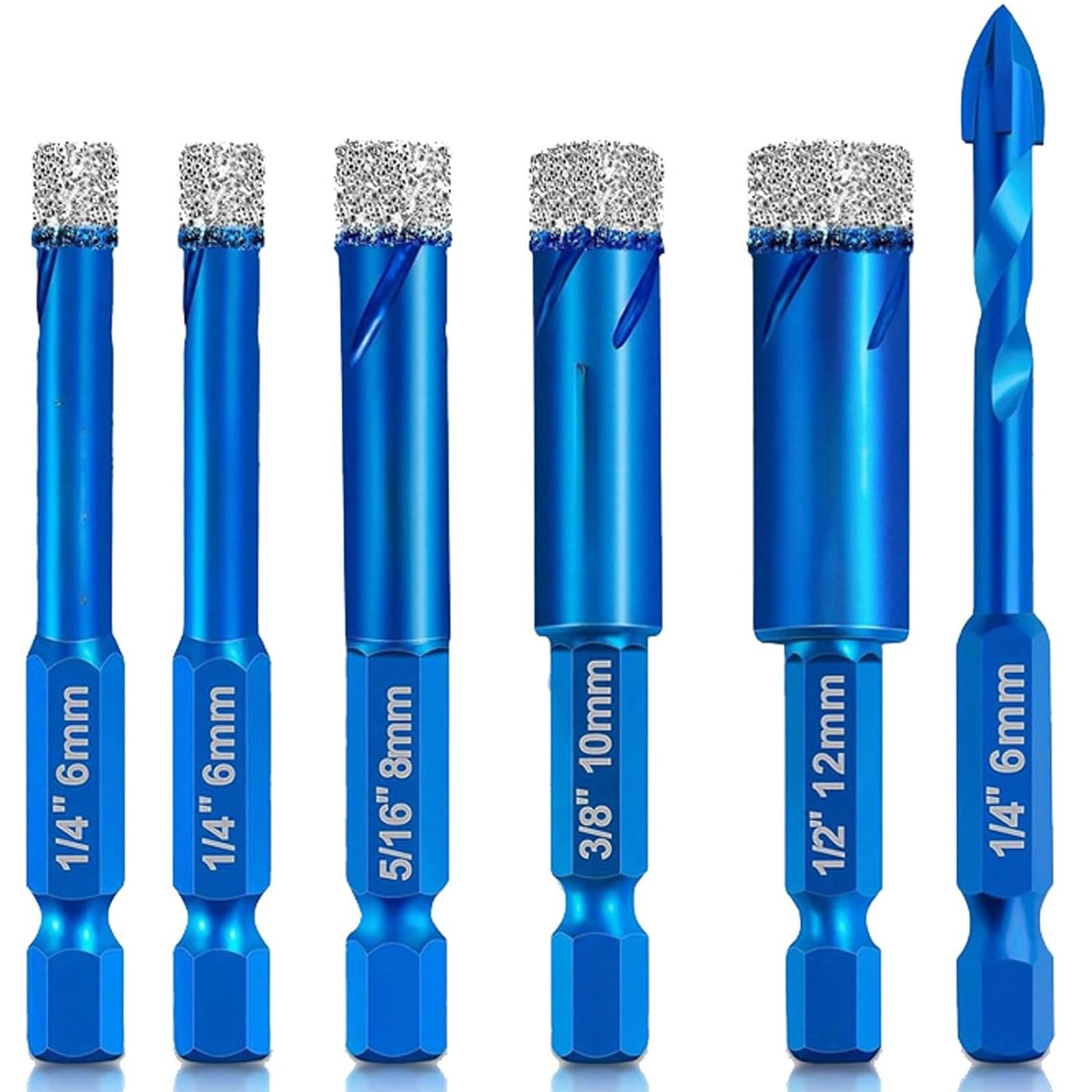 6 Pcs Diamond Tipped Drill Bits Set, Hex Shank Tile Drill Bits