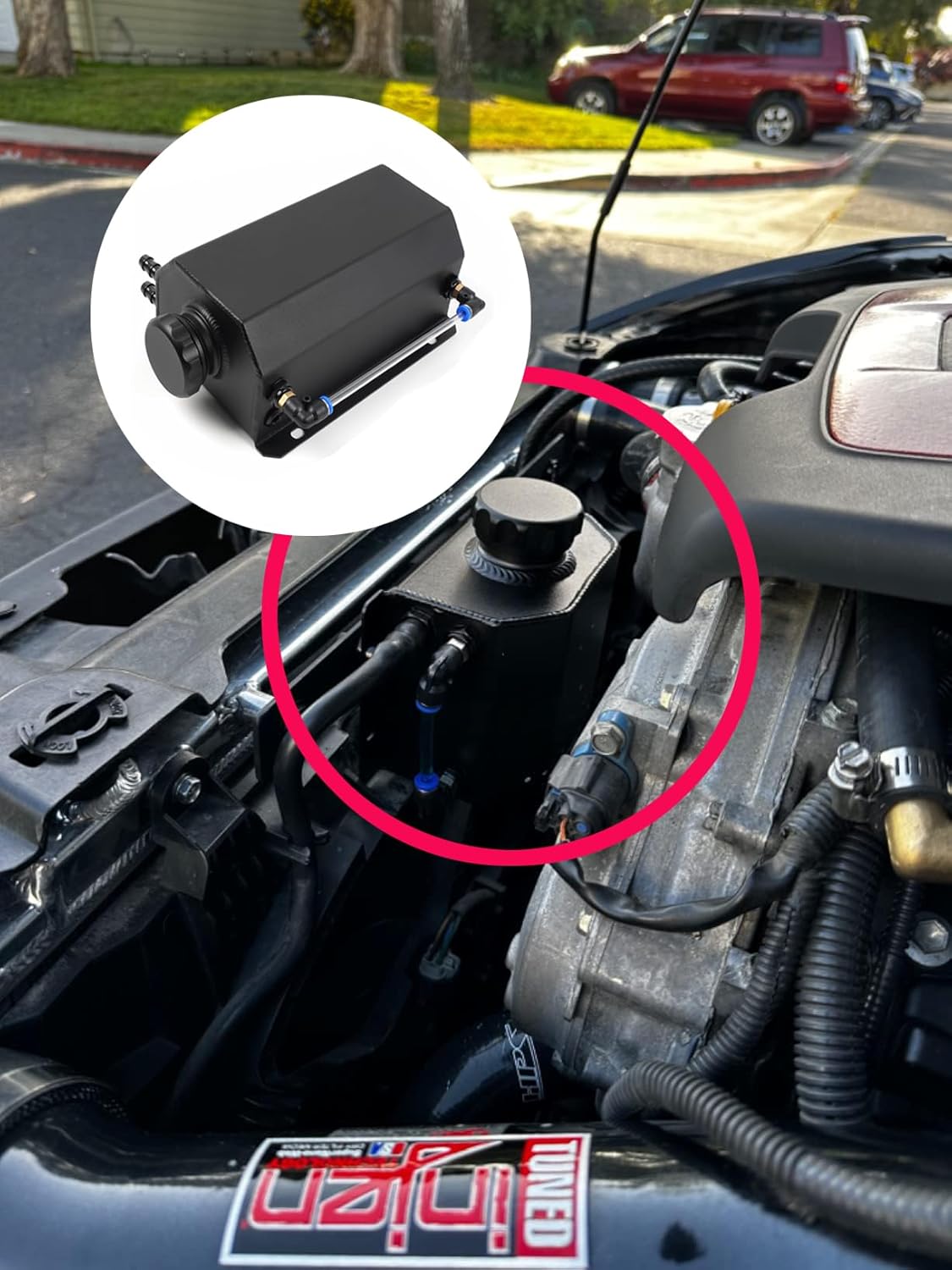 Coolant Overflow Tank, Coolant Reservoir Tank, Radiator Overflow Tank, Universal Coolant Overflow Tank, Aluminum 2L Black