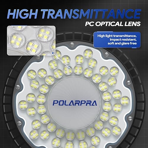 Miniatura 3 de POLARPRA Luz LED de alta bahía de 250 W, paquete de 2 unidades, 35,000 lm 6500 K UFO High Bay luces LED de tienda con cable de enchufe de 6 pies,