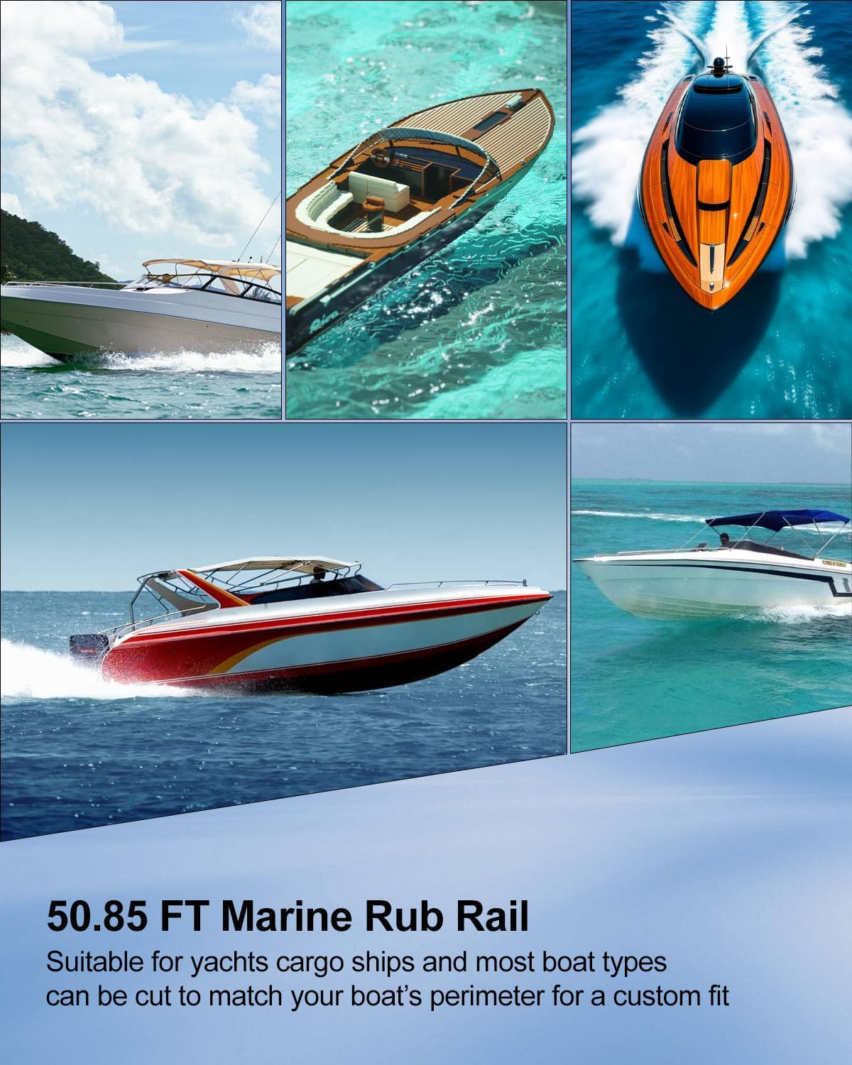 Boat Rub Rail Vinyl Insert, 50.85 FT Flexible Black PVC Rub Rail Trim, 3/4 x 3/8 Inch Marine Edge Protection for Boats