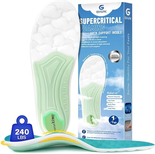 Gviipk Lightweight Arch Support Inserts, Advanced Pain Relief Insoles for Men Women, Shock Absorption Running Sport Insoles, Relief Plantar Fasciitis Flat Feet - M
