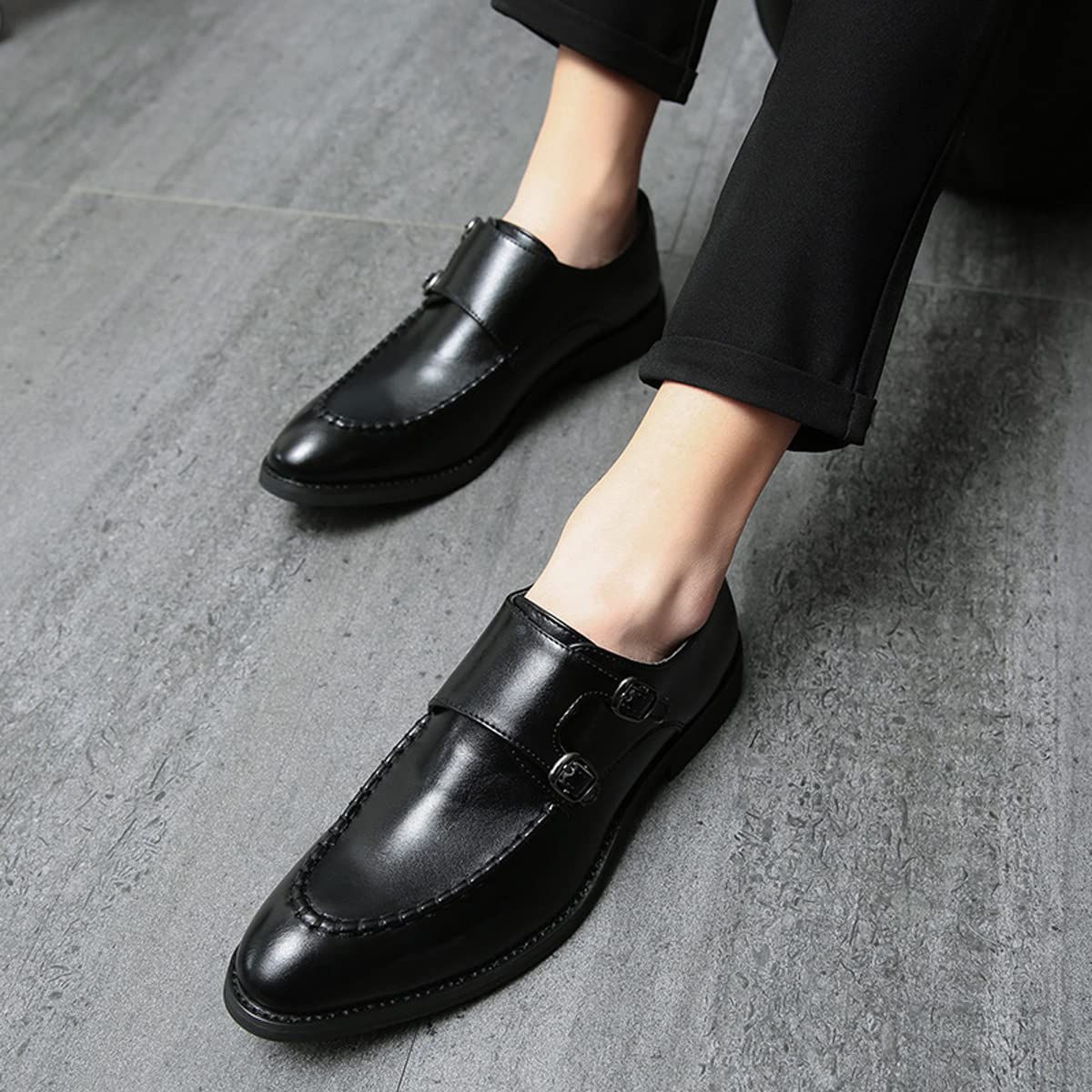 Zaylee Schnallenschuh Herren Mönchschuhe Formale Abendschuhe Elegante Business Schuhe,EU43-Schwarz