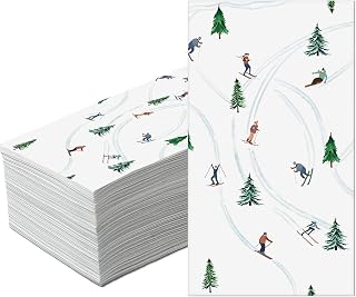 Colarr 100 Pcs Christmas Trees Ski Winter Paper Guest Napkins Christmas Pine Tree Disposable Hand Towels Ski Skiing Gifts for Skiers Decorative Guest Towels for Bathroom Kitchen Dinner Home Party
