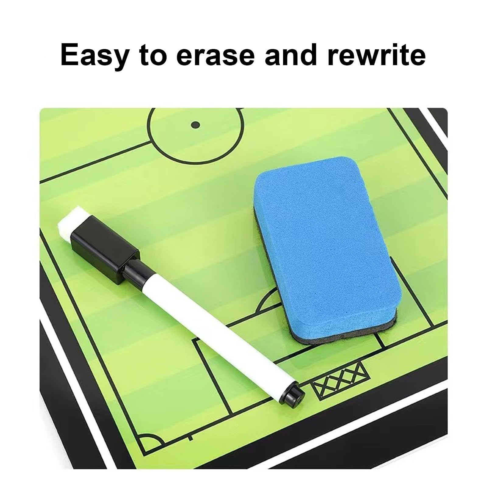 Trocken Abwischbares Fußball-Coaching-Board, Magnetisches Fußball-Strategiebrett, Kunstleder, Simuliertes Spielfelddesign, mit Schachfiguren und Marker-Radierer, Taktische Planung