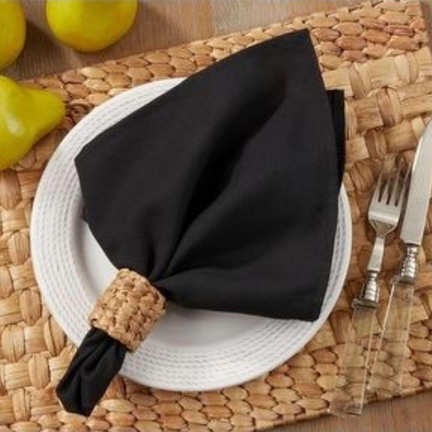 Dinner Napkins 100% Cotton Fall Dinner Napkins Size 12X12 Inches Solid Black Color Cloth Napkins Thanks Giving Cloth Napkins Durable Hotel Quality Christmas Dinner Napkins (Set of 12)