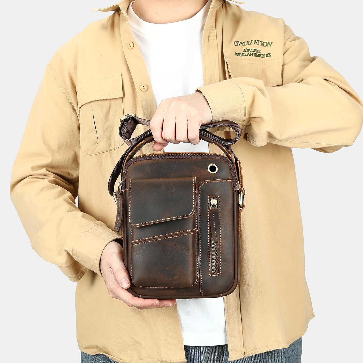 NIUCUNZH Genuine leather man purse mens crossbody sling bag small messenger shoulder Satchel