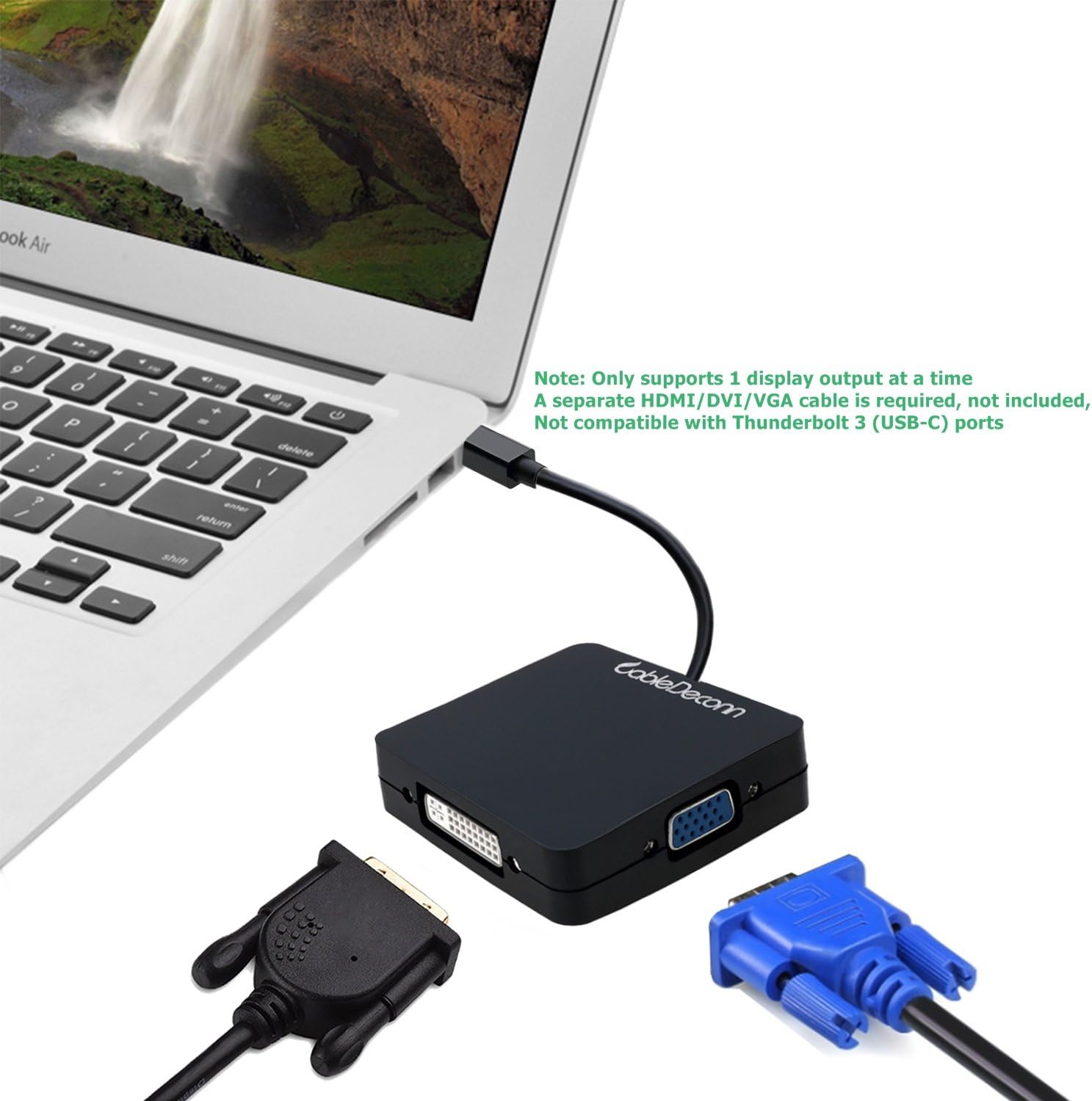 TOP оƒƒERS CableDeconn Mini Displayport (Thunderbolt Port Compatible) to HDMI DVI VGA 3 in 1 Adapter Cable Converter