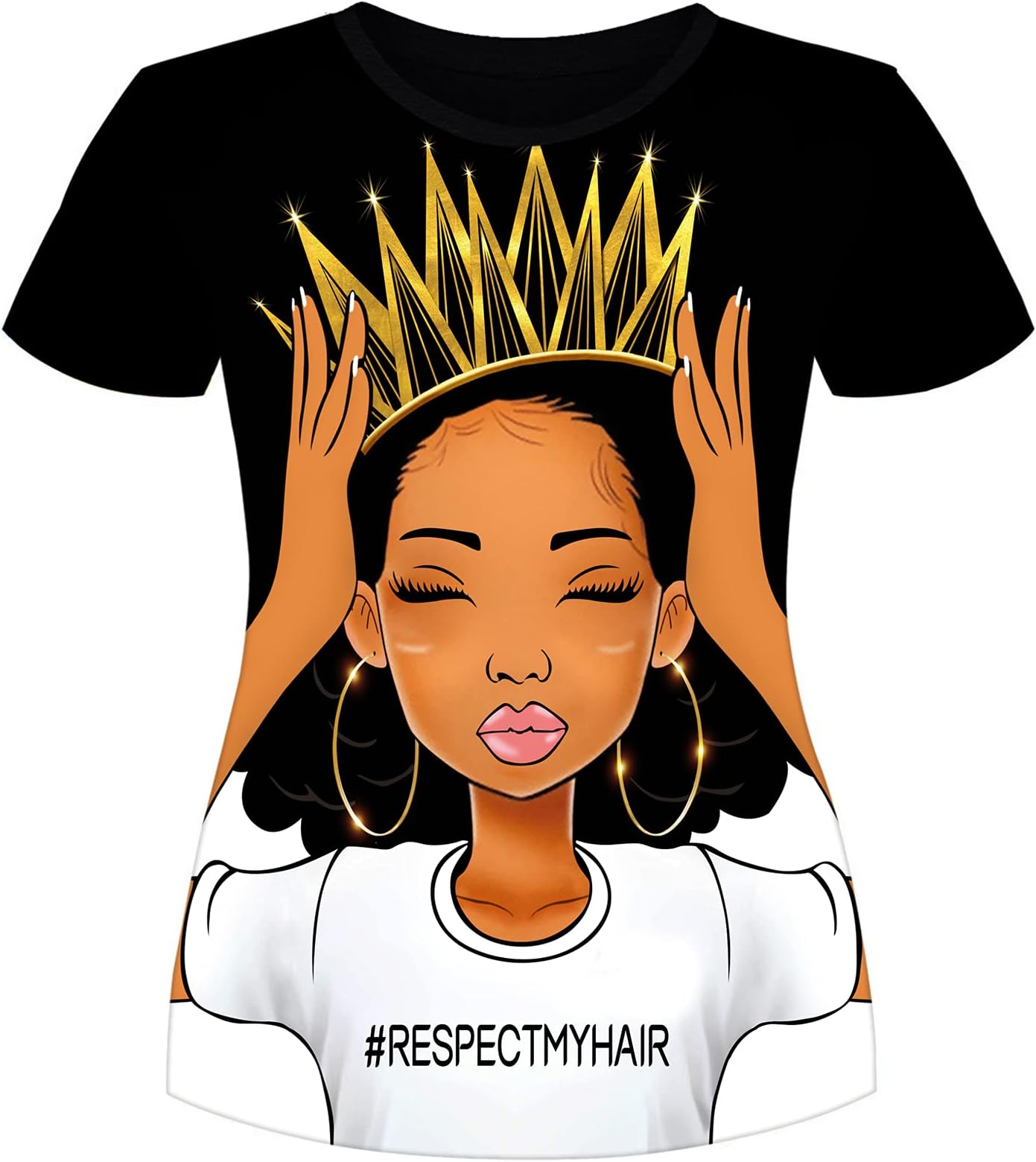 AZPSRTWomen's T-Shirts Black History Month Afro Word Art Natural Hair 3D Floral Print Casual Tops for Women Tees
