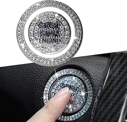 Crynod 2 anillos decorativos de arranque con un solo botón para automóvil, cubierta protectora antiarañazos, botón de arranque y parada con