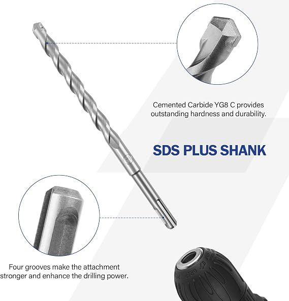 17PCS SDS Plus Rotary Hammer Drill Bits and Chisel Set, Carbide-Tipped Concrete Masonry Drill Bits and Chisels Set for Concrete, Stone, Brick, with Portable Storage Case