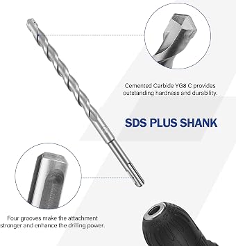 17PCS SDS Plus Rotary Hammer Drill Bits and Chisel Set, Carbide-Tipped Concrete Masonry Drill Bits and Chisels Set for Concrete, Stone, Brick, with Portable Storage Case