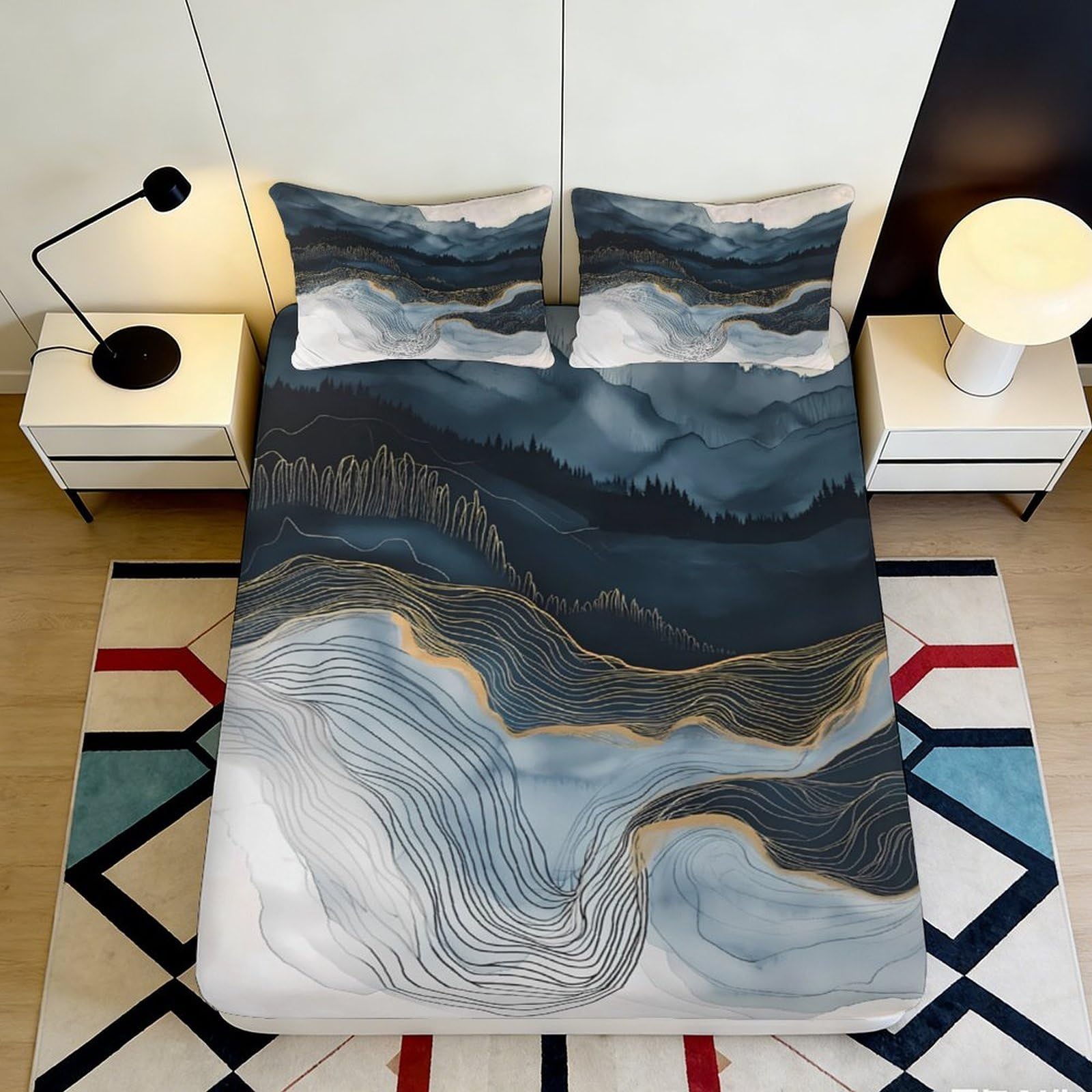 3D Printed Abstract Mountain Fitted Sheet Microfiber Soft Breathable Marble Mattress Cover for Bedroom Guest Room Decor 90x200x25cm