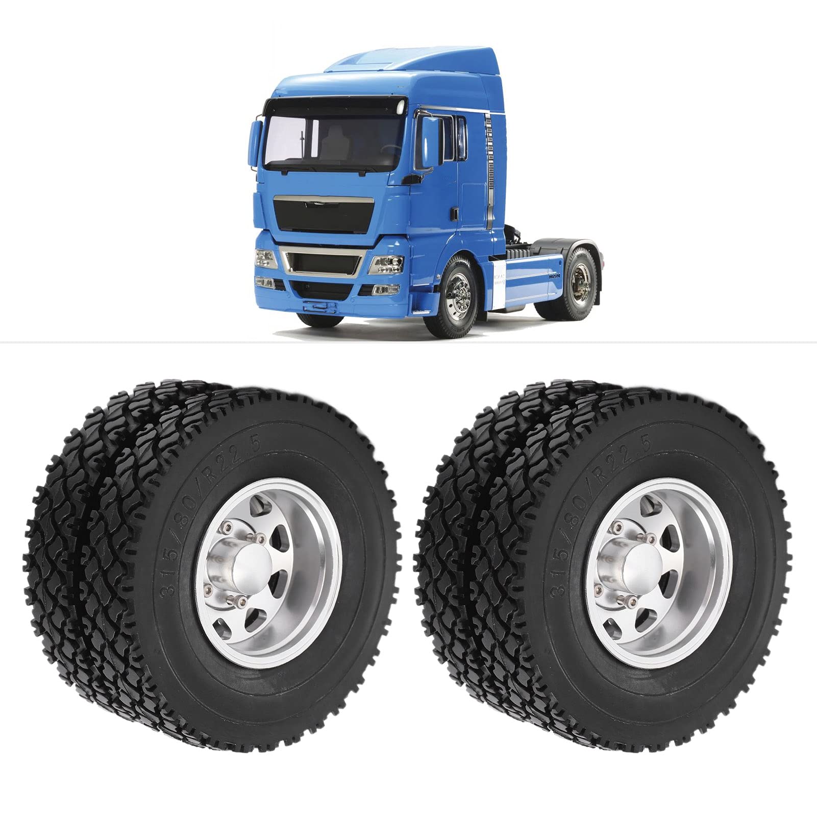 RC felgi piasty tylnego koła ze stopu aluminium z gumowymi oponami do przyczepy Tamiya 1/14 traktora, wywrotka (srebrna)