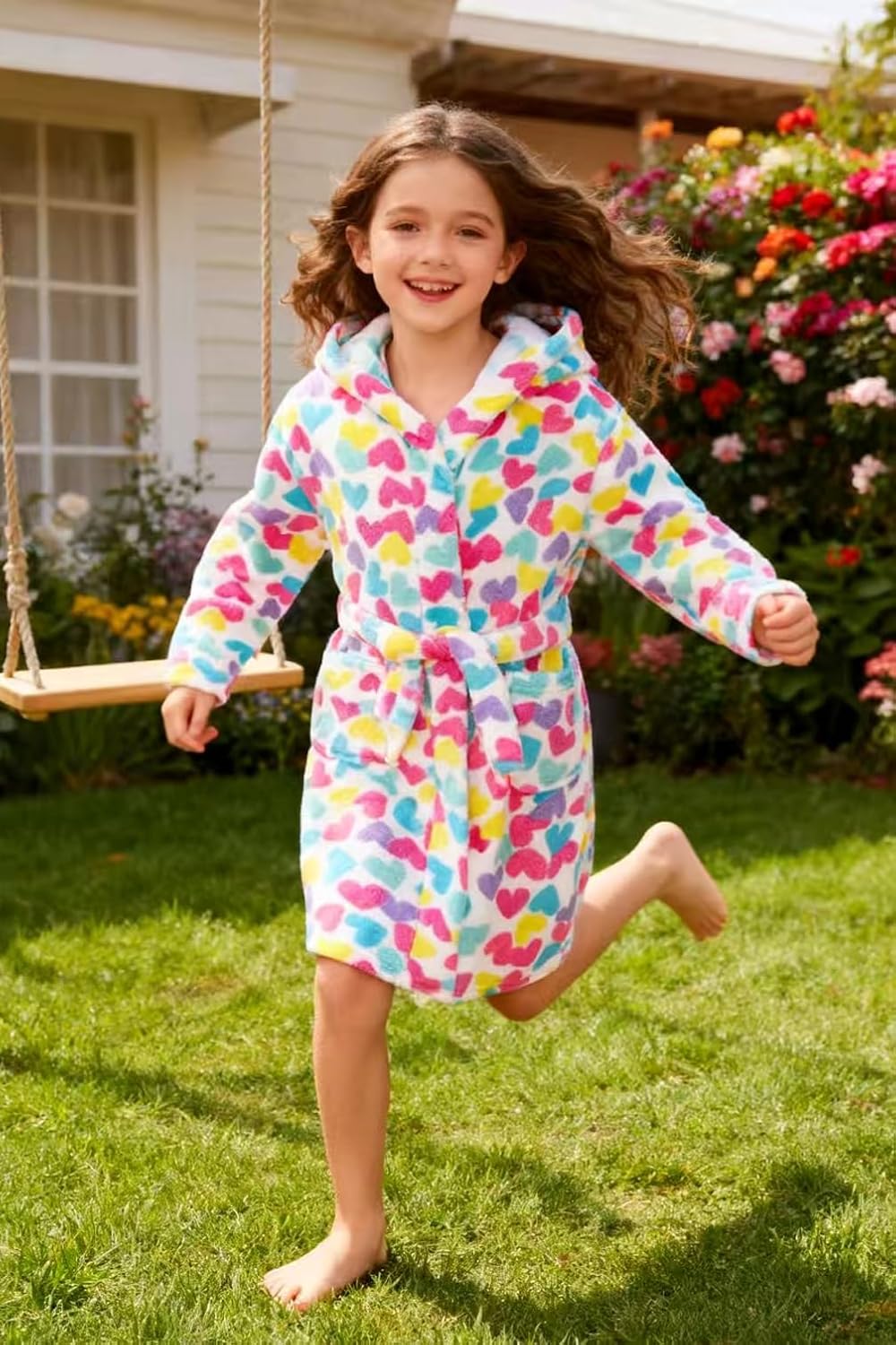Girls Fleece Hooded Robe Warm Sleepwear for Toddler Kids Soft Fuzzy Bathrobe Gifts - Image 5