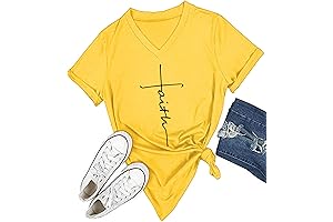 Women's Yellow V-Neck Printed Summer Casual Shirt