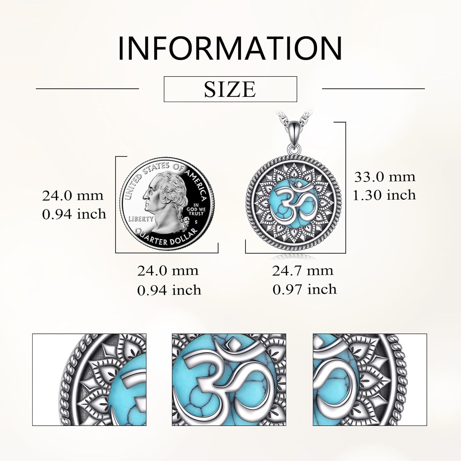 Om Necklace Sterling Silver Blue Turquoise Om Symbol Lotus Flower Pendant Meditation Jewelry Gifts for Women - Image 2