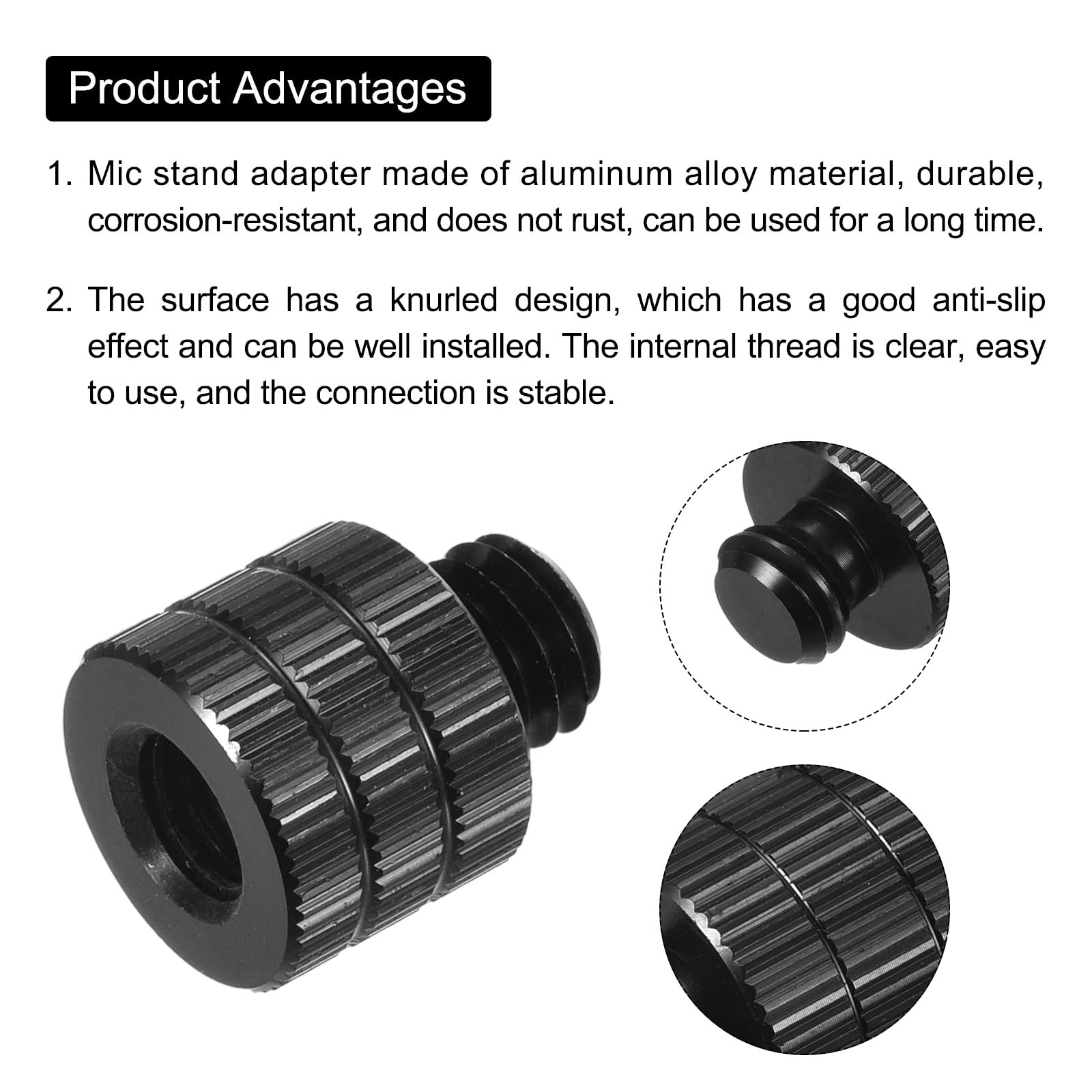 Sourcing Map Mikrofonständer Adapter – 3/8" Buchse Auf M8 Stecker, Aluminium, Schwarz, Für Kamera & Mikrofon