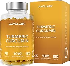Kurkuma Kapseln mit 95% Curcumin Extrakt, Ingwer und Piperin Extrakt AAVALABS - Curcumin Kapseln Hochdosiert - 180 Curcuma Kapseln Hochdosiert - Vegan & Laborgeprüft