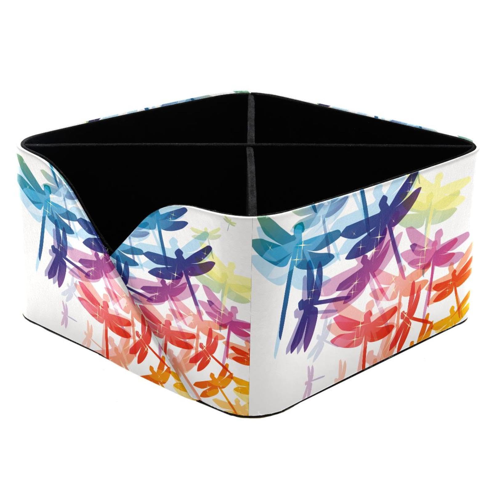 KengjuTesu Colorful Dragonfly Desktop Organizer Pen Holder, Rectangular Pencil Cup for Office, Study and Makeup Stations